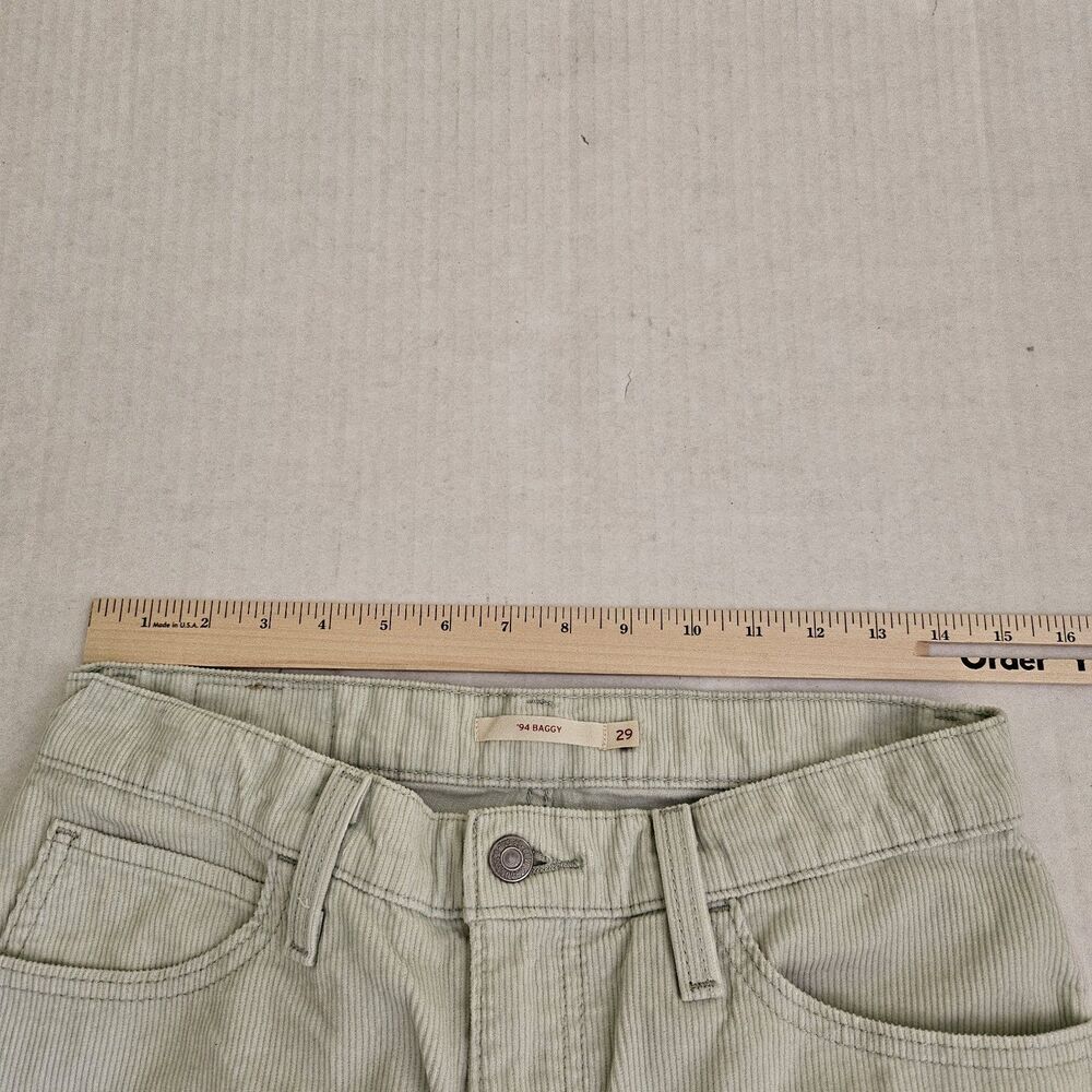 Levi's 94 Baggy Jeans Womens‎ 29 Mint Green Corduroy Loose Fit Straight Leg Y2K - Picture 9 of 11